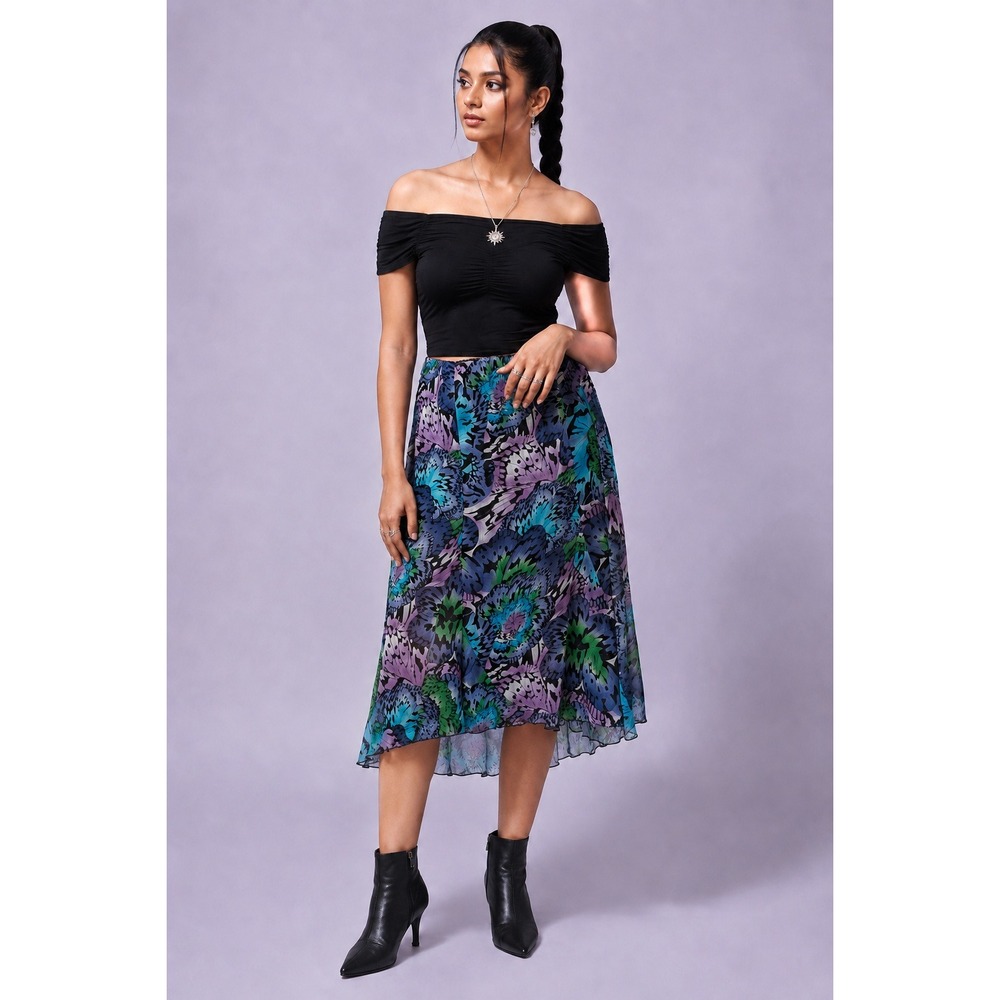 Whimsigoth Y2K Purple Blue Green Butterfly Chiffon SemiSheer Ruffle XL Skirt
